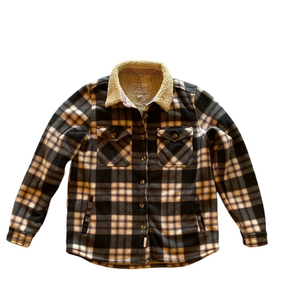 Soho Threads Women Size S Plaid Sherpa Button Down Coat Jacket Great Condition!
